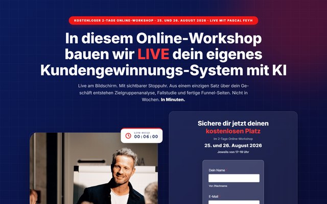 Die 48-Stunden-Webinar-Landingpage von Mehr Geschäft