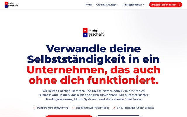 Die Website von Mehr Geschäft