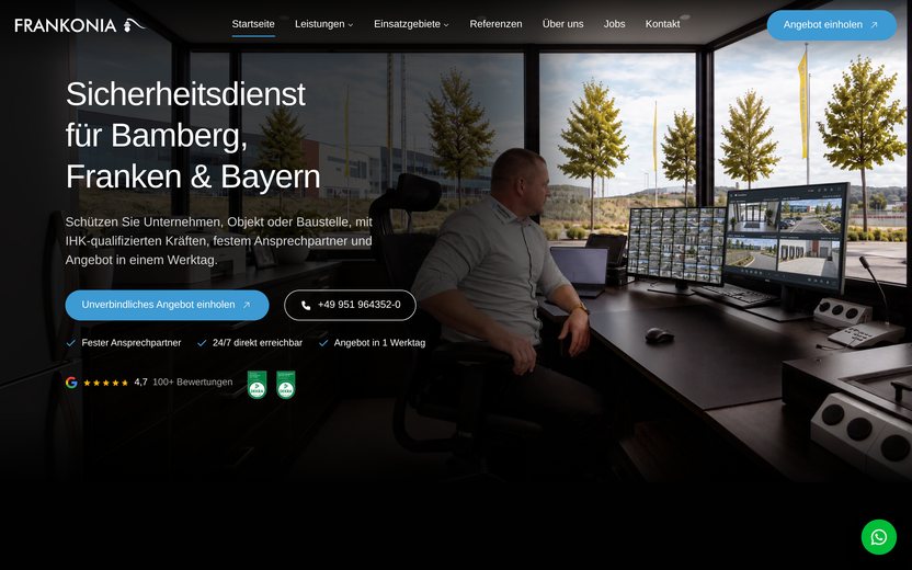 Startseite von frankonia-sicherheit.de — Sicherheitsdienst für Bamberg, Franken & Bayern